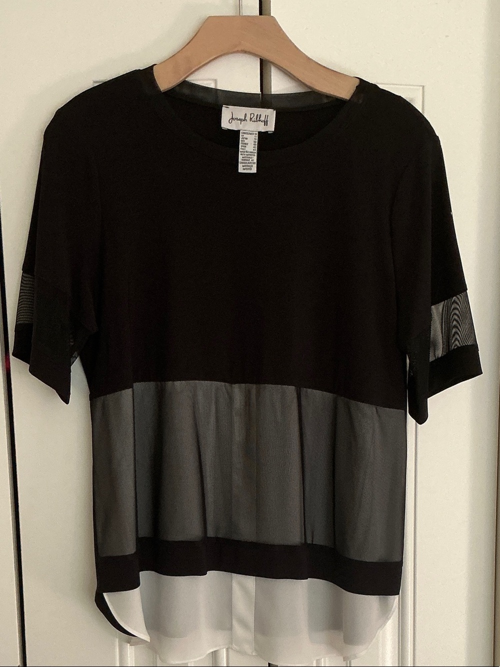 Joseph Ribkoff Black Short-Sleeve Layered Top, Size 10